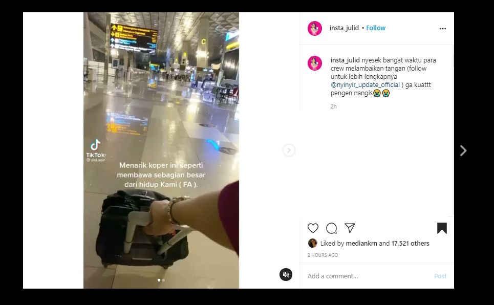 Menyentuh Hati, Viral Video Kru Bandara Lambaikan Tangan ke Pramugari. (Instagram/@insta_julid)