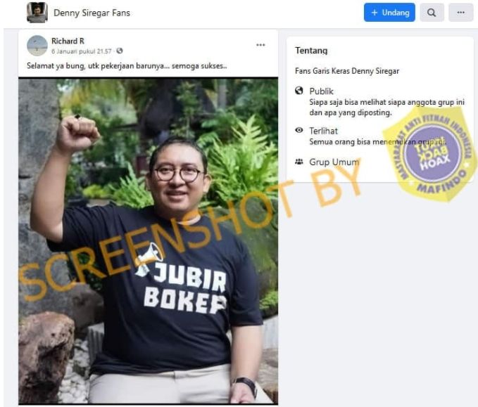 Cek Fakta Fadli Zon Pakai Baju Bertuliskan Jubir Bokep (Turnbackhoax.id)