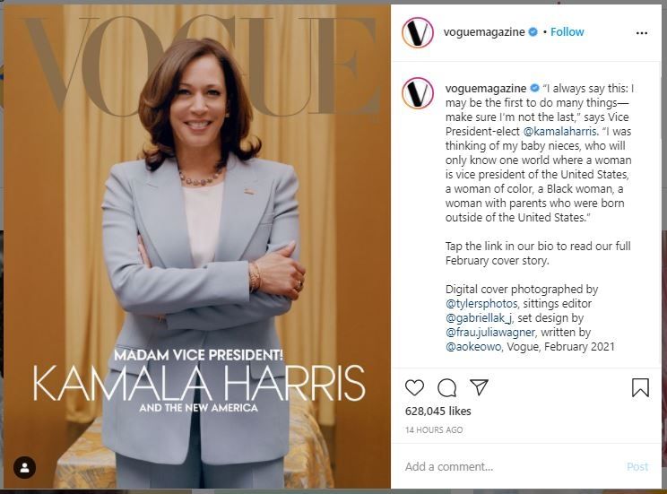 Kamala Harris di Cover Majalah Vogue (instagram.com/voguemagazine)