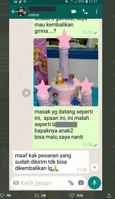 Viral Chat Pelanggan Protes, Kue Ulang Tahun Anak Bentuknya Malah Begini. (Twitter/@txtdarionlineshop)