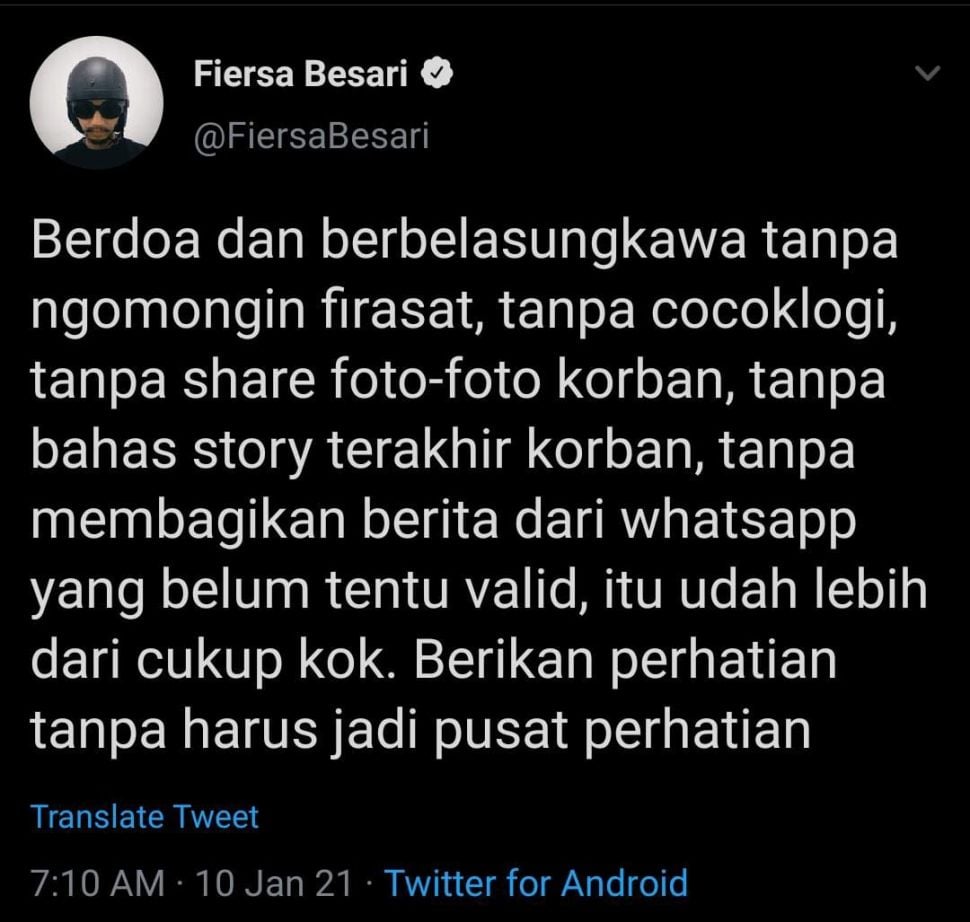 Tangkapan layar Tweet Fiersa Besari. (Dok: Twitter/FiersaBesari)