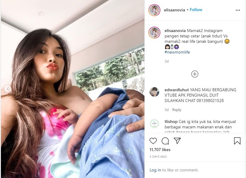 Istri Kim Kurniawan, Elisabeth Novia sedang menyusui anaknya. (Instagram/elisaanovia)