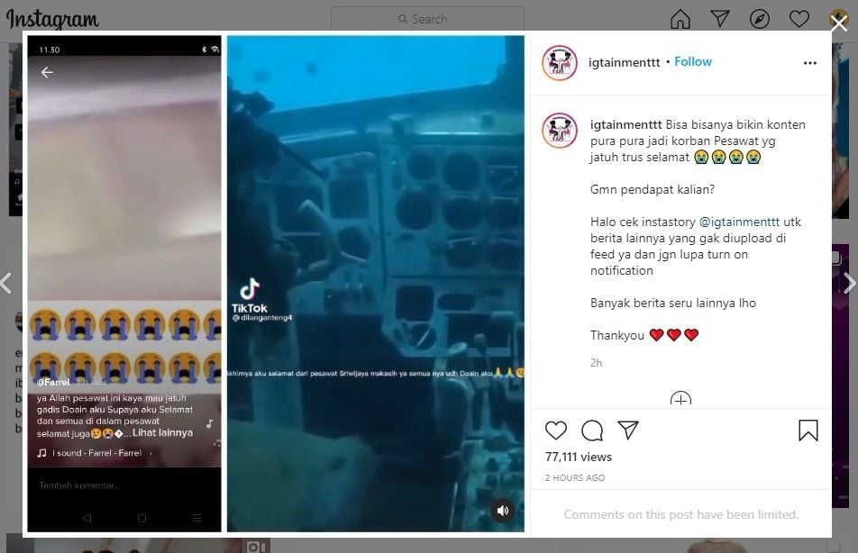 Pura-pura jadi korban pesawat Sriwijaya Air selamat (tiktok/dilanganteng4)