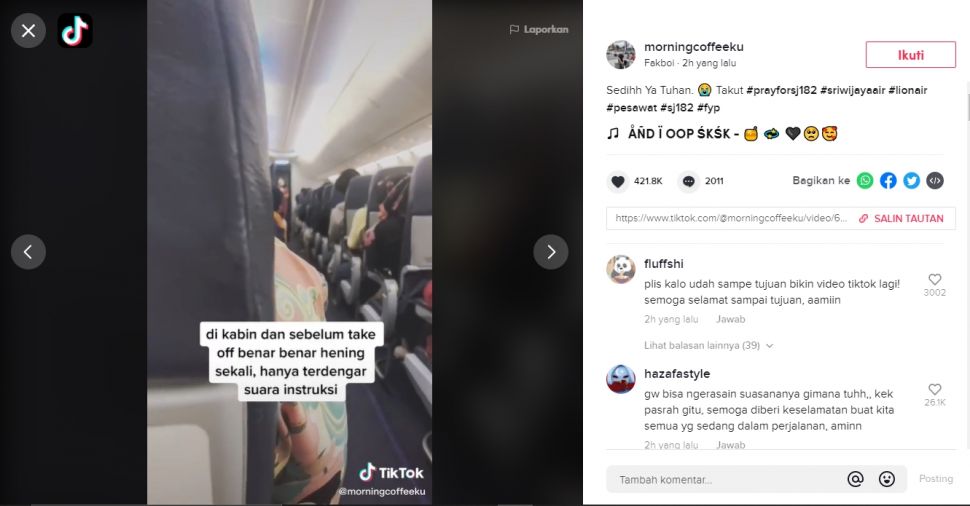 Viral Suasana Pesawat Usai Kabar Pesawat Jatuh (TikTok).