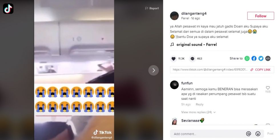 Pura-pura jadi korban pesawat Sriwijaya Air selamat (tiktok/dilanganteng4)