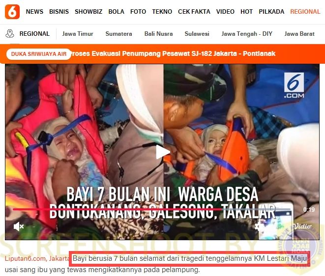 Bayi korban pesawat Sriwijaya Air SJ182 jatuh ditemukan selamat (Turnbackhoax.id)