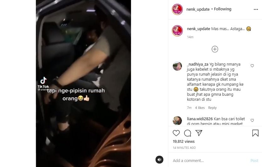 Video pria kencing sembarangan di pagar rumah orang. (Instagram/nenk_update)