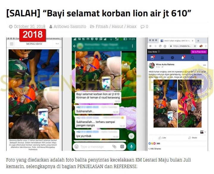 Bayi korban pesawat Sriwijaya Air SJ182 jatuh ditemukan selamat (Turnbackhoax.id)