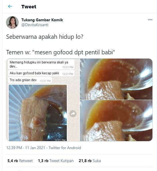 Puting babi kecap (Twitter @DevitaKristianti)