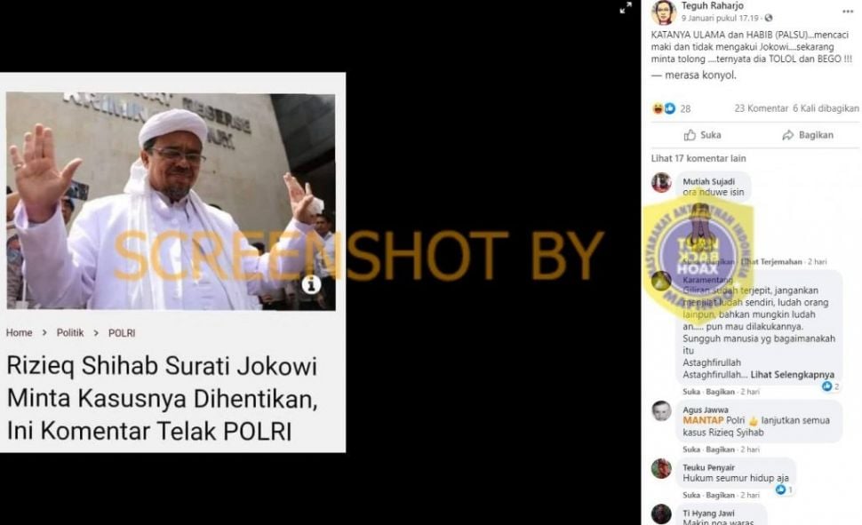 Fakta Rizieq surati Jokowi minta kasusnya dihentikan (turnbackhoax.id)