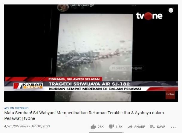 Video suasana sebelum pesawat Sriwijaya Air SJ-182 lepas landas (YouTube/tvonenews)