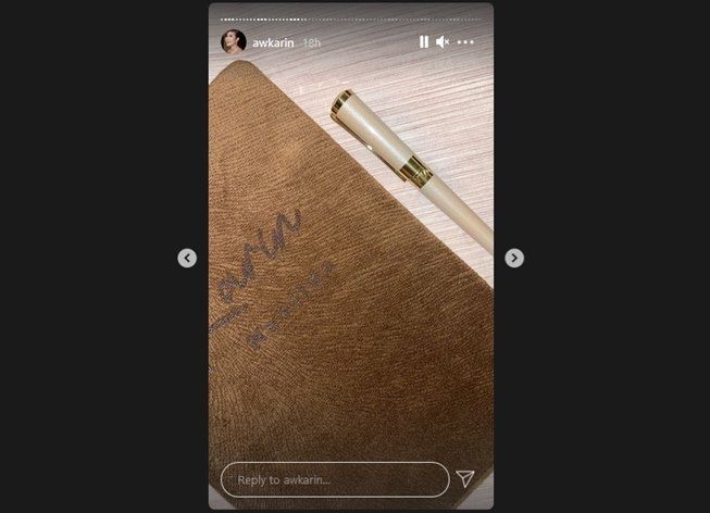 Awkarin unggah potret notebook dan bolpoin cantik di Instagram Story. (Instagram/@awkarin)