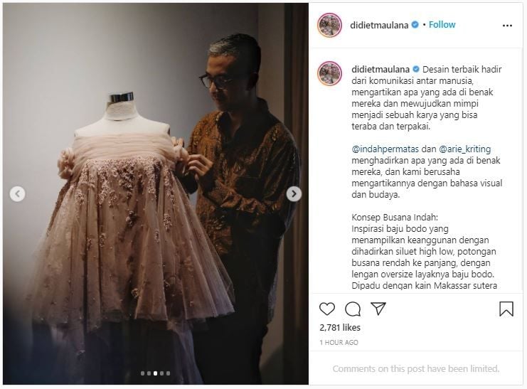 Gaun Pernikahan Indah Permatasari (instagram.com/didietmaulana)