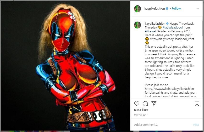 Wanita Ini Cosplay dengan Mengecat Seluruh Tubuh (instagram.com/kaypikefashion)