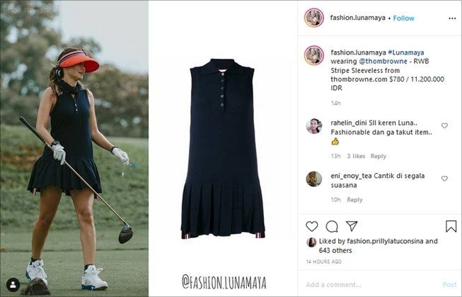 Luna Maya pakai baju seharga Rp11 juta saat main golf. (Instagram/@fashion.lunamaya)