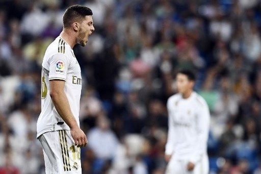 Reaksi pemain Real Madrid Luka Jovic dalam pertandingan La Liga. [AFP]