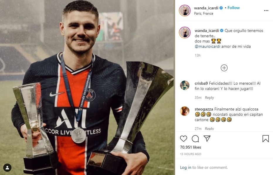 Mauro Icardi dapat pesan romantis dari Wanda Nara. (Instagram/wanda_icardi)