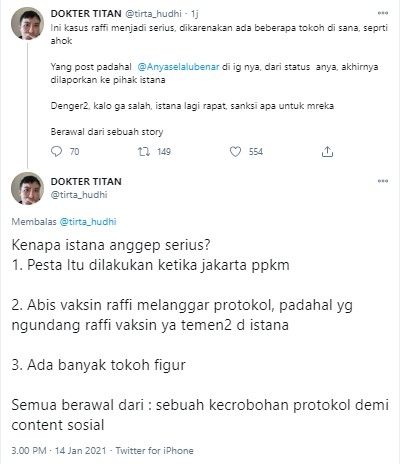 Dokter Tirta sebut kasus Raffi Ahmad pesta usai divaksin jadi masalah serius (Twitter/tirta_hudhi)