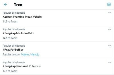 Tagar #TangkapAhokdanRaffi trending topic (Twitter)