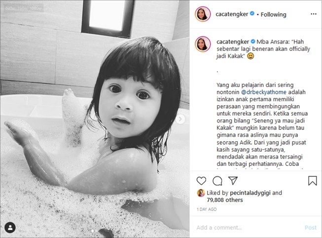 Tips hadapi anak pertama yang cemburu menjelang punya adik ala Caca Tengker. (Instagram/@cacatengker)