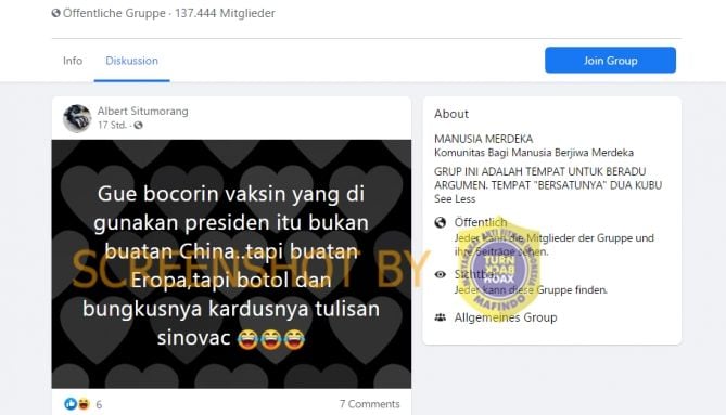 CEK FAKTA: Benarkah Jokowi disuntik vaksin euatan Eropa, bukan Sinovac? (turnbackhoax.id).