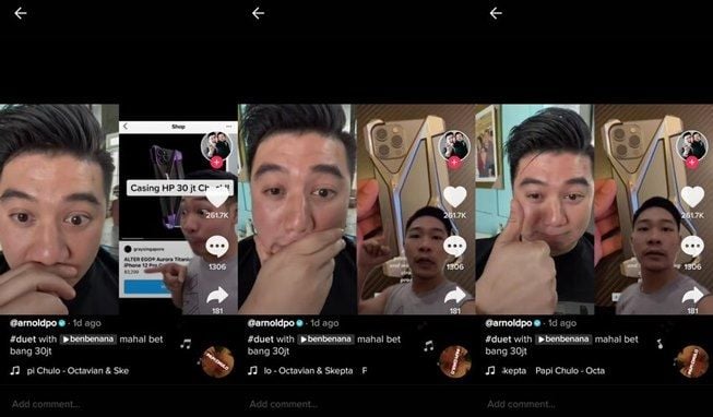 Heboh casing handphone sultan seharga Rp30 juta, reaksi Chef Arnold viral. (TikTok/@arnoldpo)