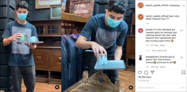 Al Ghazali jadi pelayan di kafe, cara sajikan minuman disorot. (Instagram/@nyinyir_update_official)