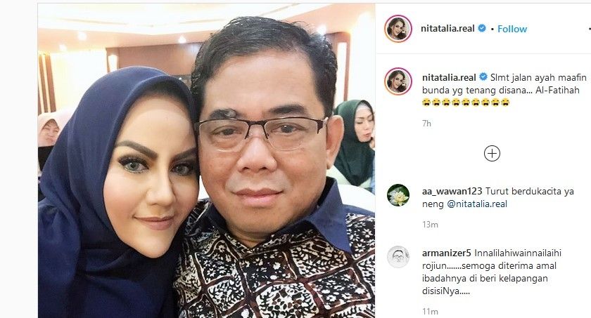 Unggahan penyanyi Nita Thalia saat mantan suaminya wafat [Instagram: nitatalia.real].