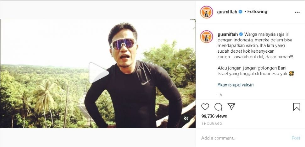 Gus Miftah memberi nasihat untuk para penolak vaksin Covid-19 - (Instagram/@gusmiftah)