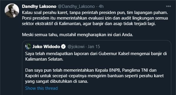 Aktivis Dandhy Laksono melempar kritikan menohok untuk Jokowi (Twitter/Dandhy_Laksono).