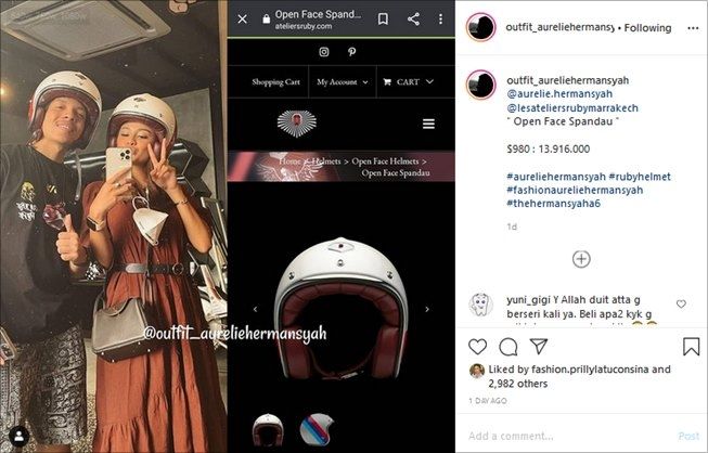 Helm couple Atta Halilintar dan Aurel Hermansyah ternyata belasan juta. (Instagram/@outfit_aureliehermansyah)