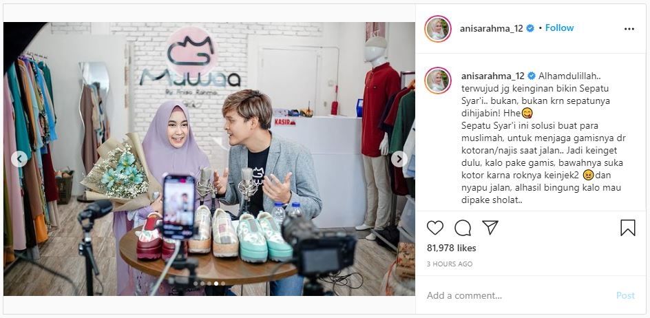 Anisa Rahma Rilis Sepatu Syar'i (instagram.com/anisarahma_12)