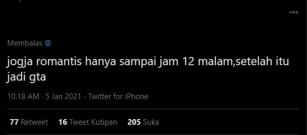 Viral Video Soal Jogja: Istimewa sampai Jam 12, Lewat Tengah Malam Jadi GTA. (Twitter)