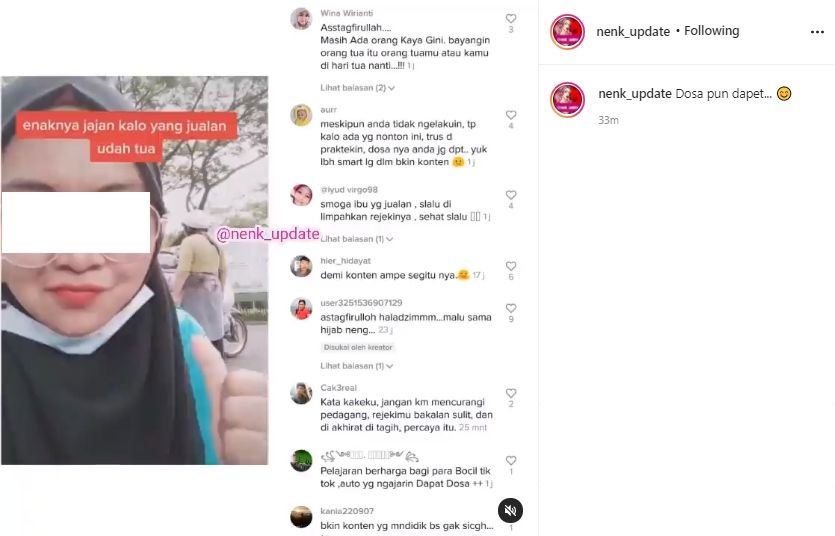 Video pengakuan gadis lebih suka beli jajan di penjual yang tua. (Instagram/nenk_update)