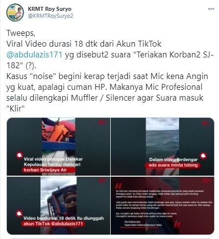 Analisa Roy Suryo soal suara diduga jeritan arwah Sriwijaya Sj-182 (Twitter/krmtroysuryo2)