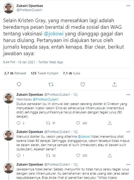 Penjelasan Zubairi Djoerban soal viral vaksin Jokowi gagal dan harus diulang (Twitter/profesorzubair