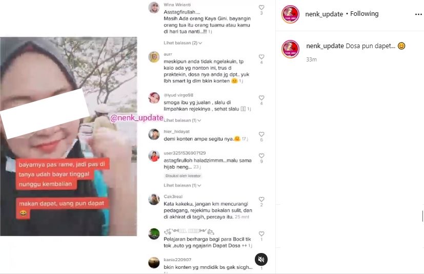 Video pengakuan gadis lebih suka beli jajan di penjual yang tua. (Instagram/nenk_update)