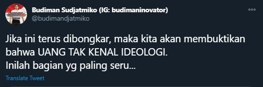 Cuitan Budiman Sudjatmiko soal pemblokiran rekening FPI (Twitter/Budimandjatmiko).