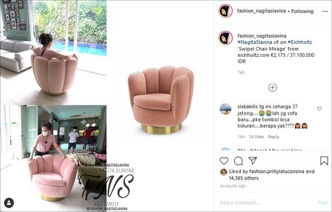 Nagita beli kursi mungil seharga Rp37 juta bikin heboh. (Instagram/@fashion_nagitaslavina)