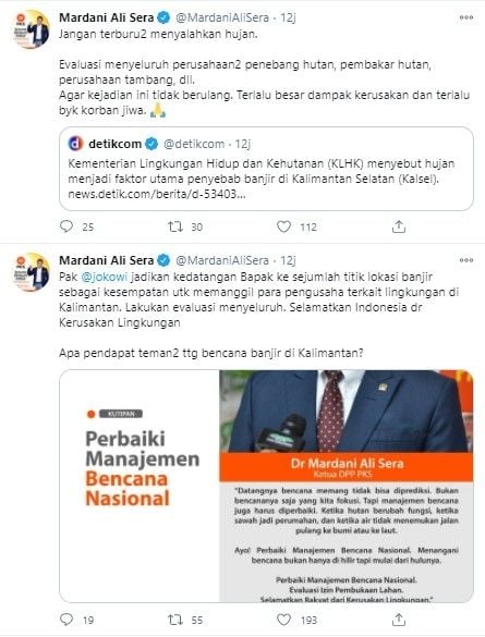 Mardani minta Jokowi evaluasi menyeluruh pulau Kalimantan (Twitter/mardanialisera)