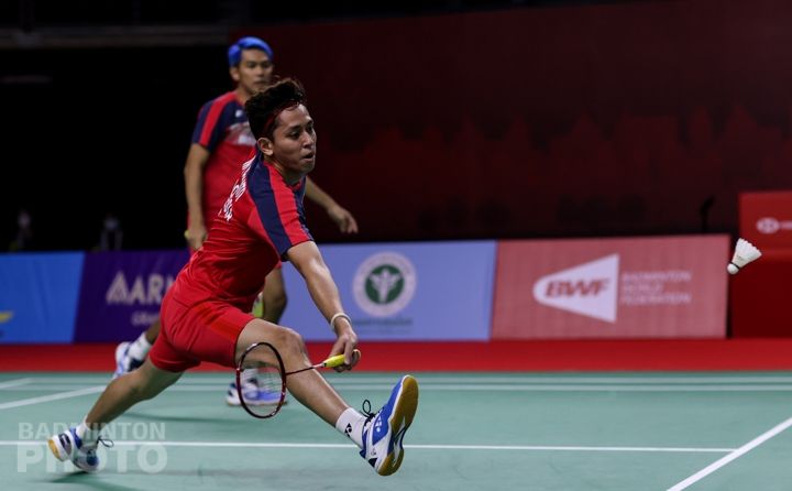 Pasangan ganda putra Indonesia, Fajar Alfian/Muhammad Rian Ardianto langsung tersingkir di babak pertama Toyota Thailand Open, di Impact Arena, Bangkok, Thailand, Rabu (20/1/2021). [BWF/Badmintonphoto]