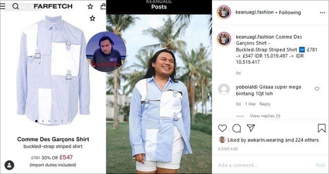 Dikira barang endorse, baju Keanu Agl harganya mahal. (Instagram/@keanuagl.fashion)