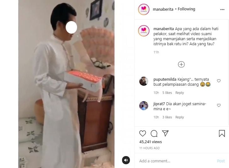 Video suami beri kejutan istri. (Instagram/manaberita)