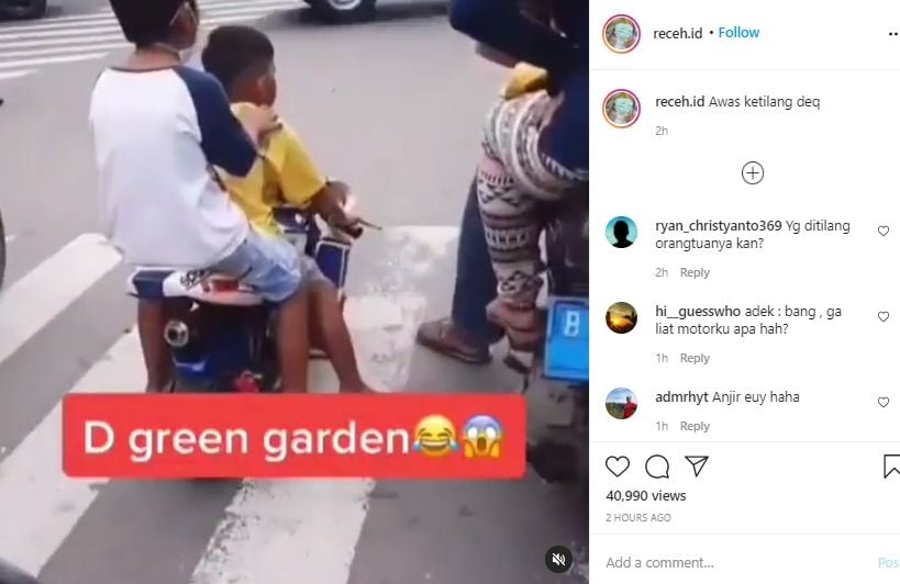 Video 2 bocah berboncengan naik motor. (Instagram/receh.id)