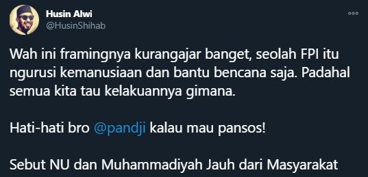 Husin Shihab mengecam pernyataan yang dikutip Panji Pragiwaksono (Twitter/HusinShihab).