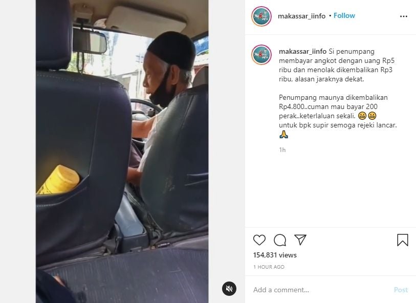 Viral sopir angkot yang cuma dibayar Rp 200. (Instagram)