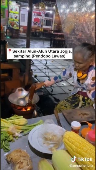 Mbah Kalam penjual wedang ronde di alun-alun utara Yogyakarta (TikTok @anggaherjuna)