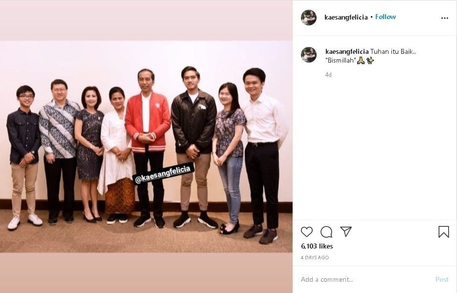 Foto Jokowi, Iriana, Kaesang, dan keluarga Felicia Tissue - (Instagram/@kaesangfelicia)