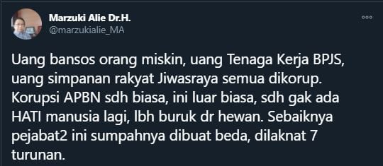 Marzuki Alie soal maraknya korupsi (Twitter/Marzukialie_MA).