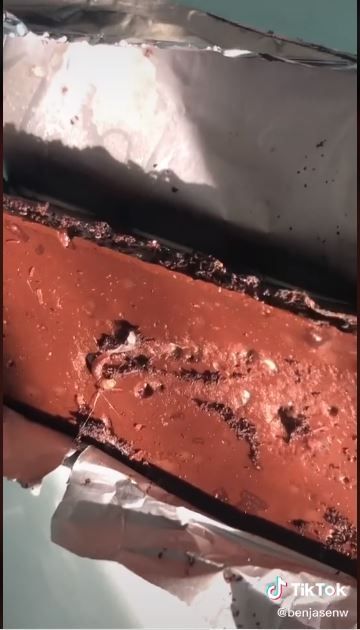 Ulat pada cokelat yang baru dibeli (TikTok @benjasenw)